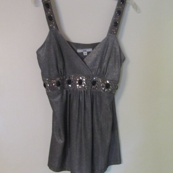 Silver Metallic Top with Embellishments Size Small - Picture 5 of 9